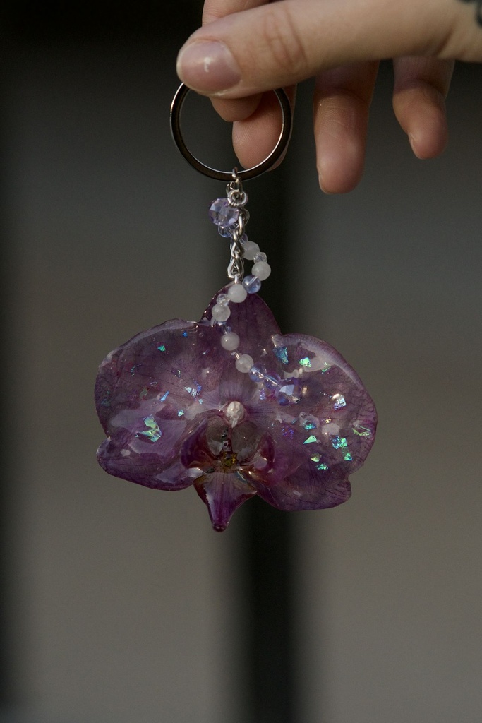 [Porte-clés paillettes bleu Phalaenopsis] Porte-clés paillettes bleu Phalaenopsis