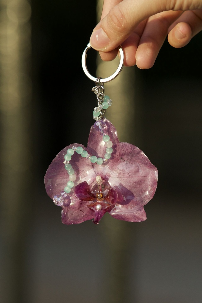 [Porte-clés perles vertes Phalaenopsis] Porte-clés perles vertes Phalaenopsis