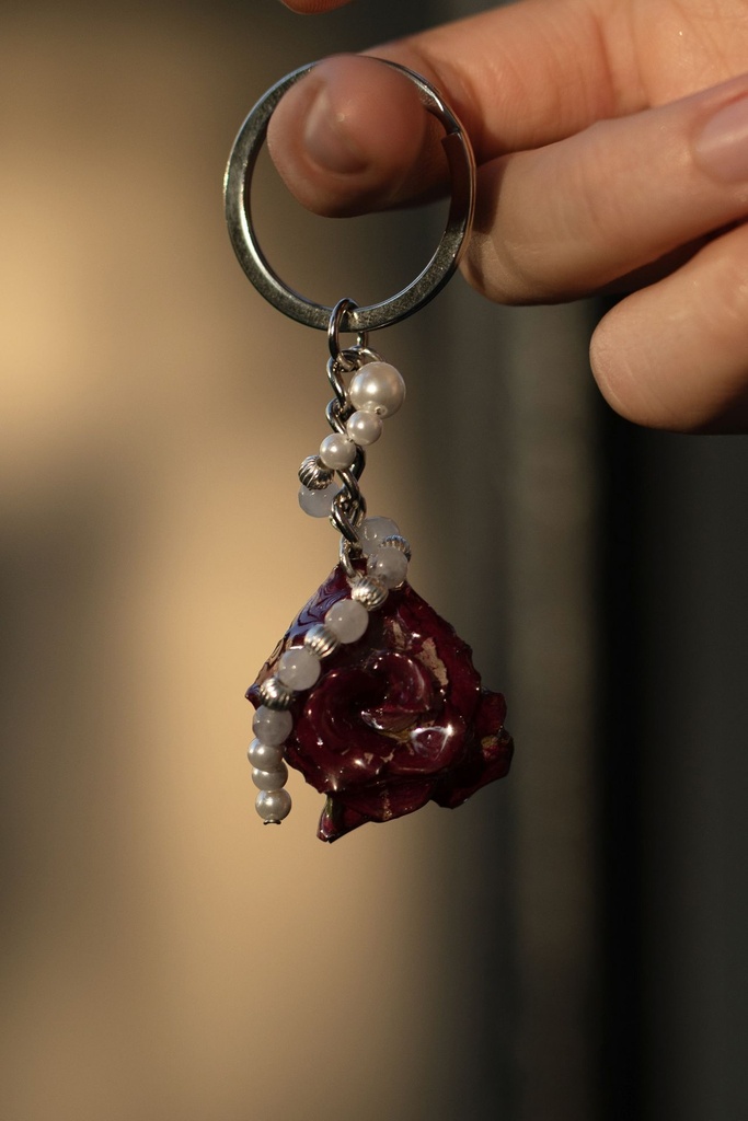 [Porte-clés Rose et Blanche longues perles] Porte-clés Rose et Blanche longues perles