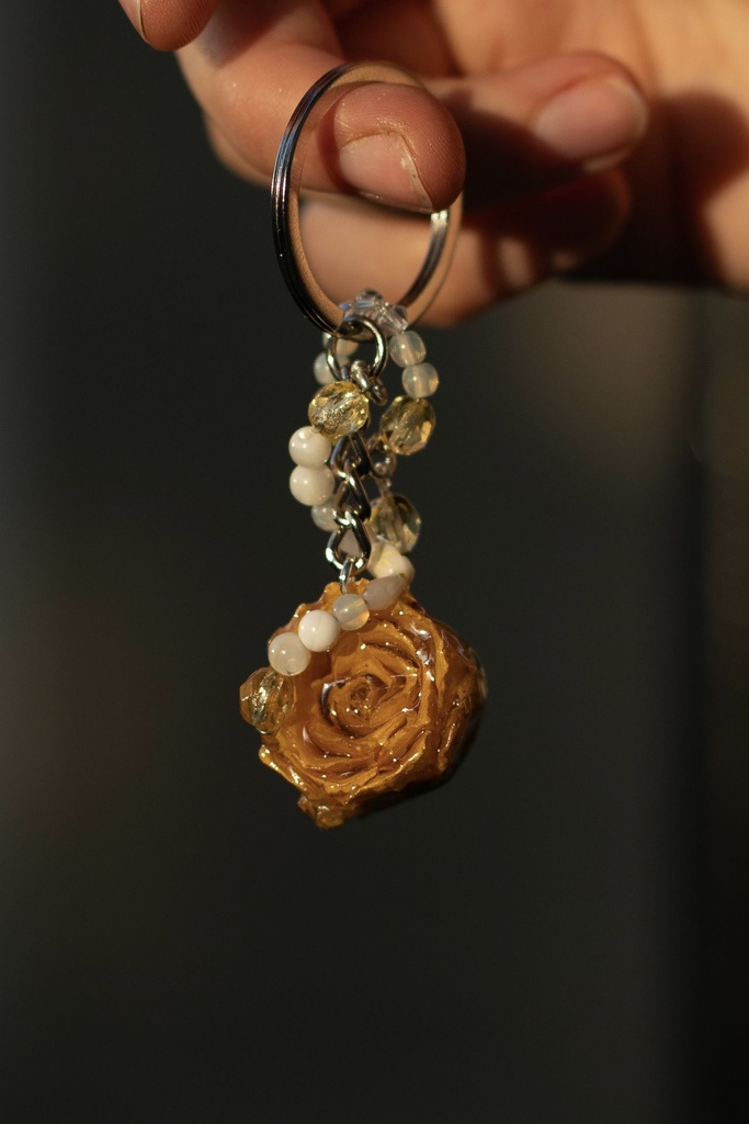 [Porte-clés Rose jaune perle courte] Porte-clés Rose jaune perle courte