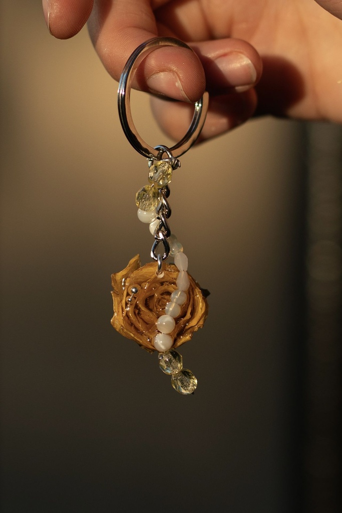 [Porte-clés Rose jaune perle longue] Porte-clés Rose jaune perle longue